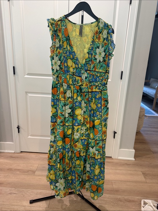 Anthropologie Dresses & Skirts - anthropology Floral Lemon Print Smoked V-Neck Maxi Dress - Green & Yellow
